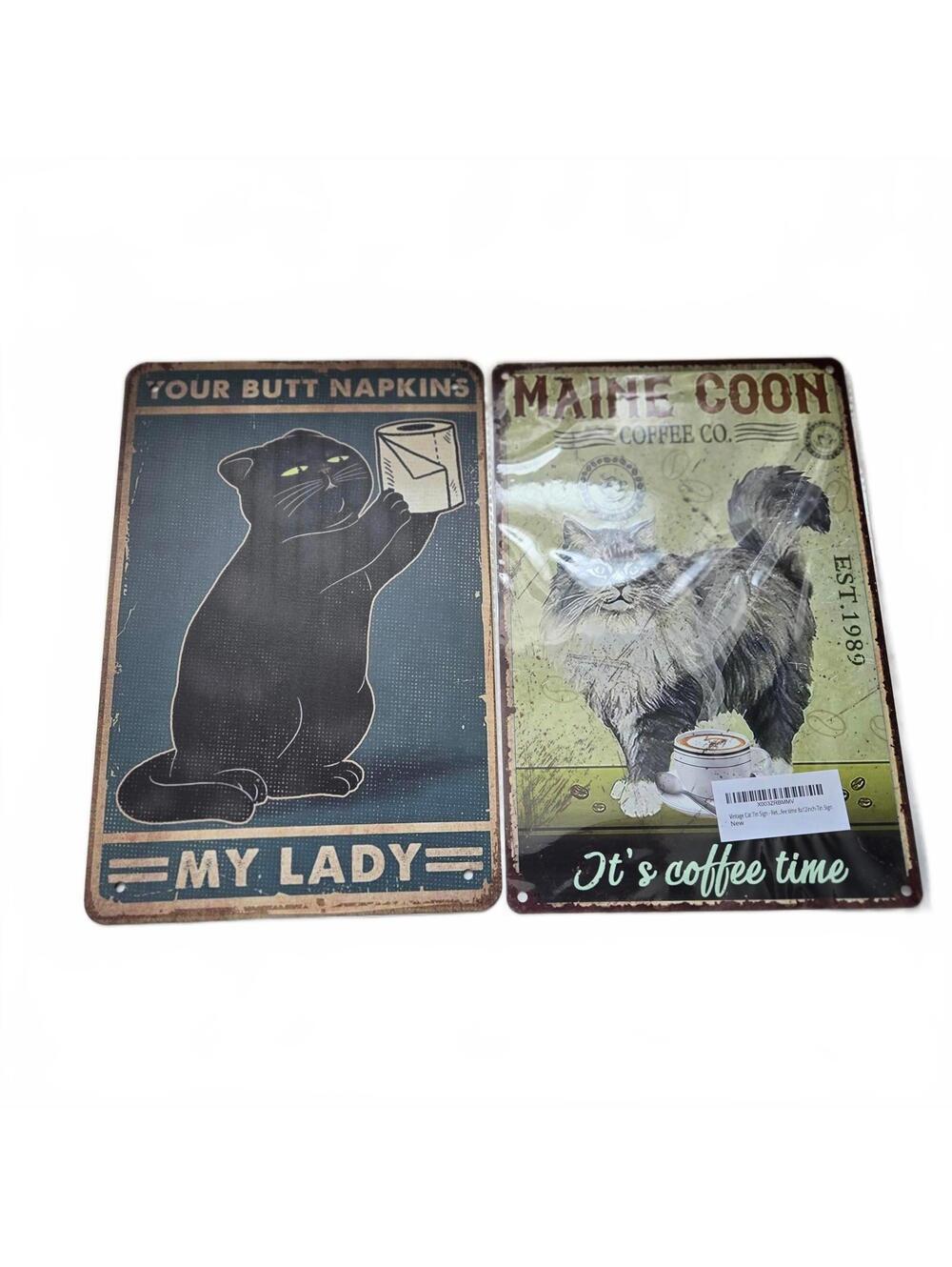 8"x12" Metal Tin Signs Lot of 2: Maine Coon Coffee & Butt Napkins My Lady Decor